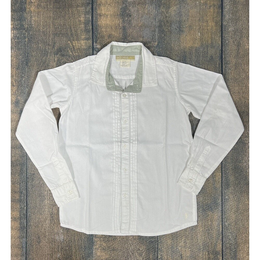 Well Dressed Wolf Boys Size 12 Dapper Stephen White Shirt With Sage Green Collar